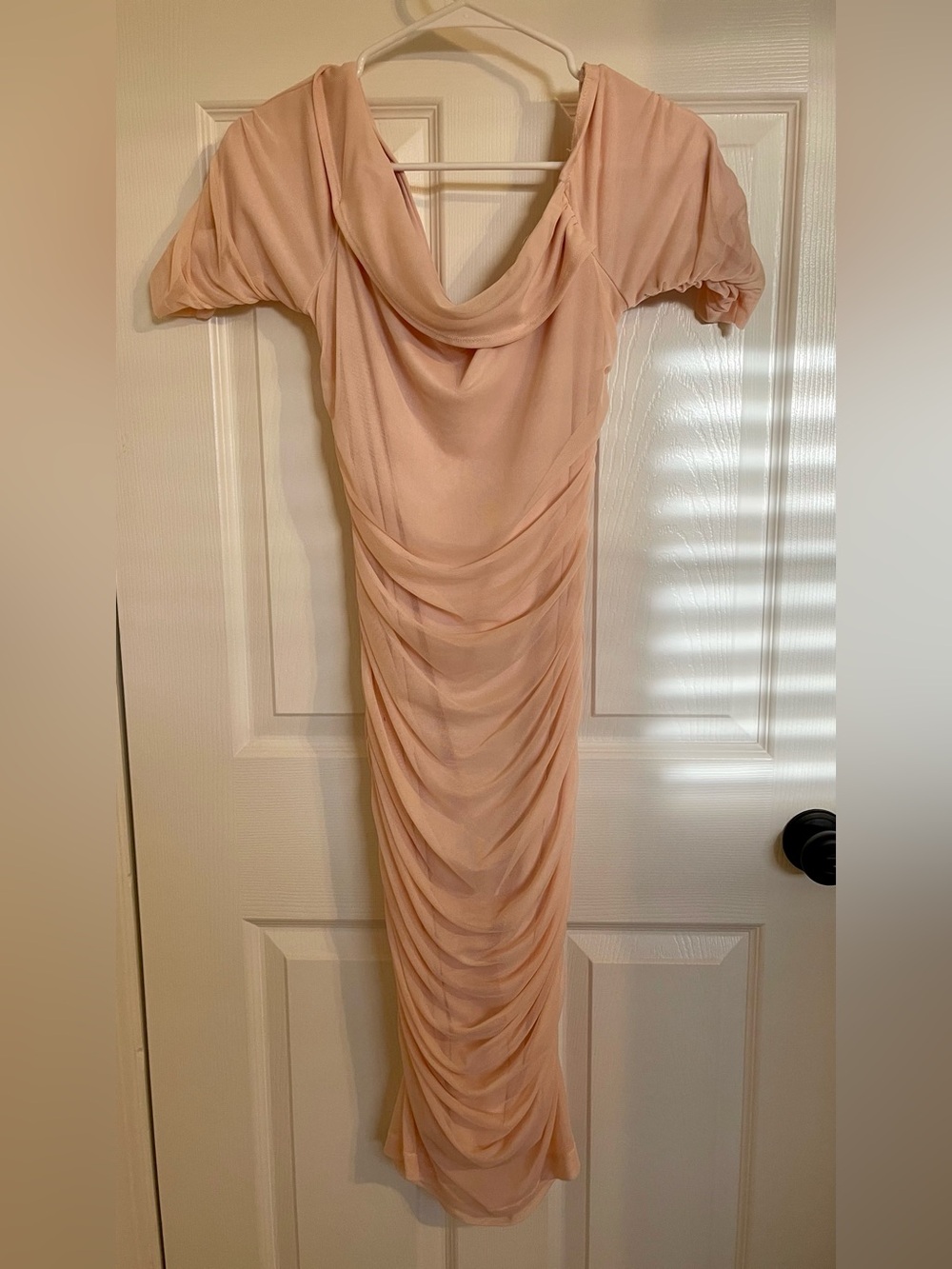 VENUS One-Shoulder Ruched Bodycon Dress in Blush Pink